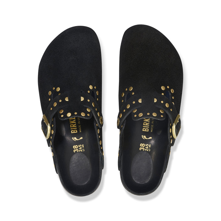 Birkenstock Boston Exquisite Rivets Black Suede Leather top view