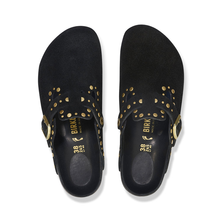 Birkenstock Boston Exquisite Rivets Black Suede Leather top view