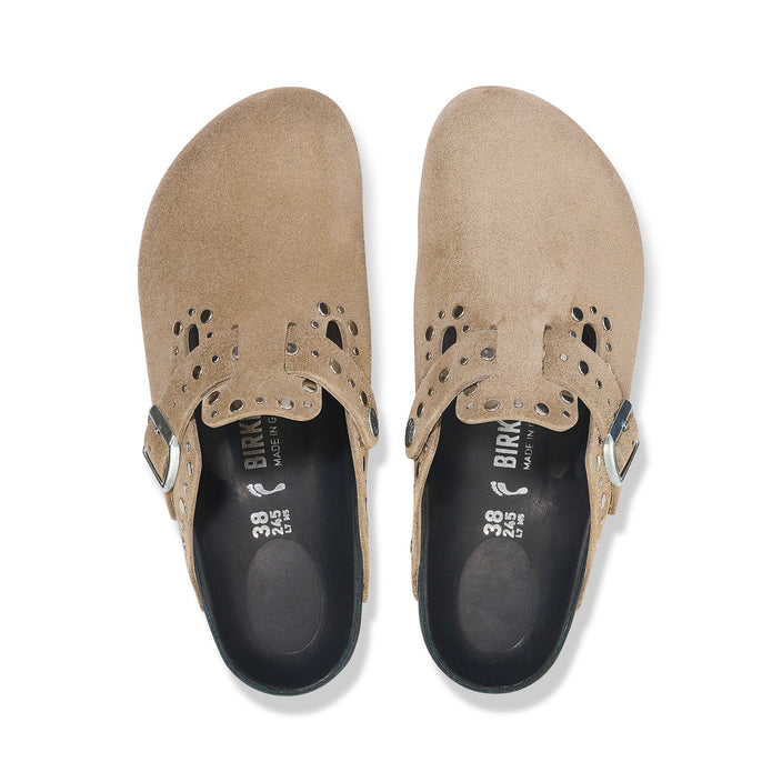 Birkenstock Boston Exquisite Rivets Taupe Suede Leather top view