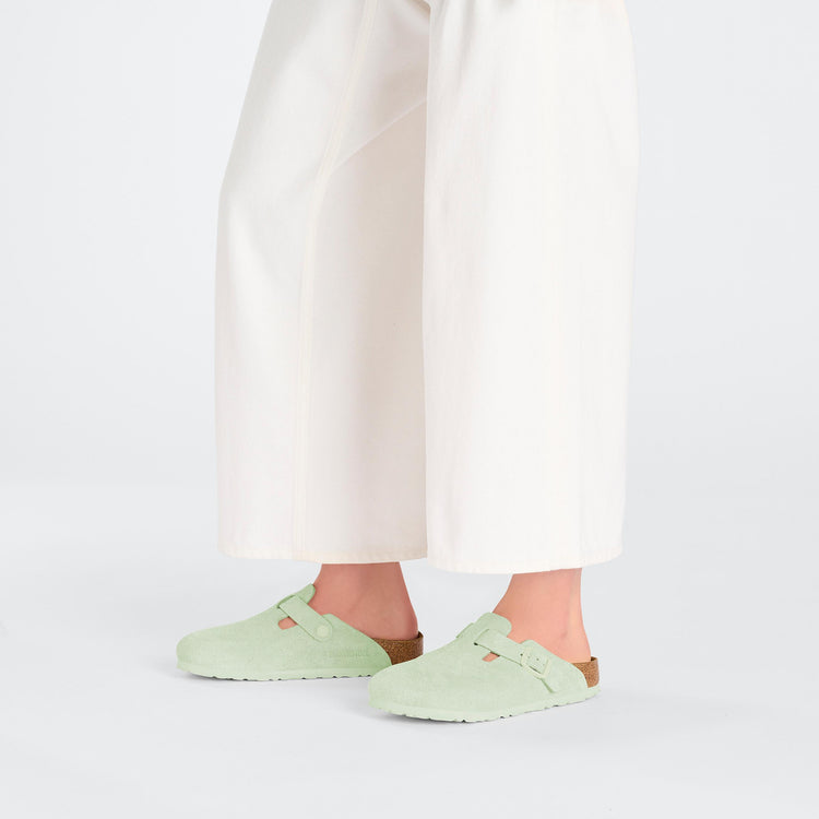 Birkenstock Boston Faded Lime Suede Leather on model 1