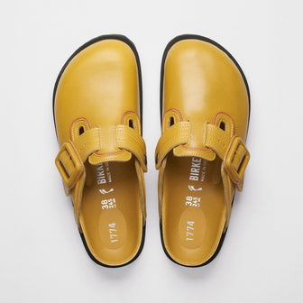 Birkenstock Australia Boston Leather Buckle Exquisite Mustard Brown Nappa Leather top view