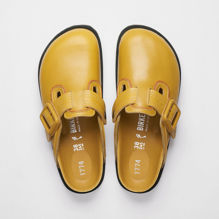 Birkenstock Australia Boston Leather Buckle Exquisite Mustard Brown Nappa Leather top view