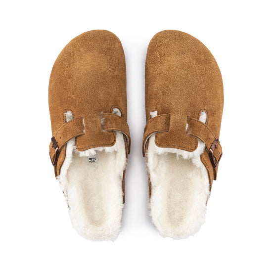 Birkenstock Boston Shearling Mink Suede Leather/Shearling top view
