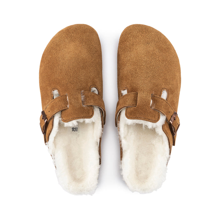 Birkenstock Boston Shearling Mink Suede Leather/Shearling top view