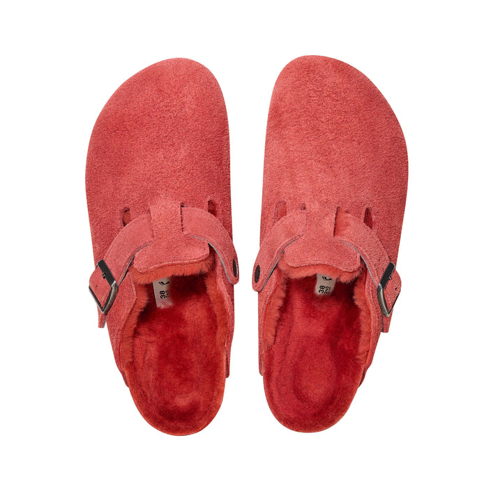 Birkenstock Boston Shearling Sienna Red Suede Leather/Shearling top view