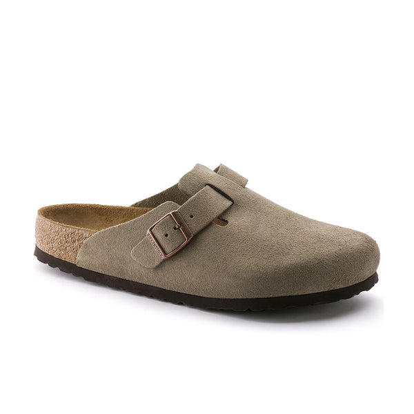 Birkenstock Boston Soft Footbed Taupe Suede Leather Clogs