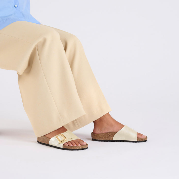 Birkenstock Catalina Cushion Buckle Graceful Pearl White Birko Flor on model 1