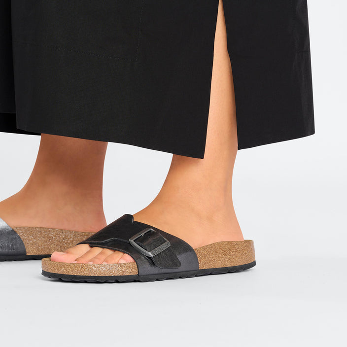 Birkenstock Catalina Graceful Licorice Birko Flor on model 2