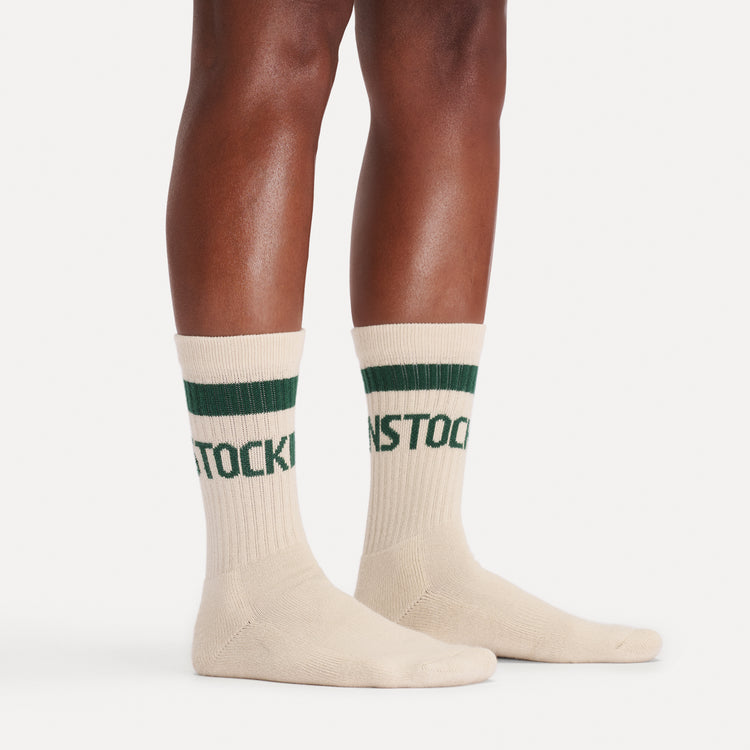 Cotton Crew Stripe Socks Oatmeal/Dark Teal