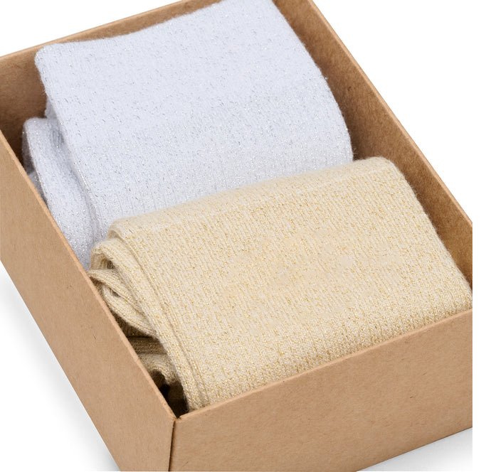 Birkenstock Australia Cotton Ribbed Socks 2-Pack Glitter Eggshell & Glitter White Detail 1