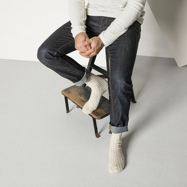 Cotton Slub Socks M Beige White