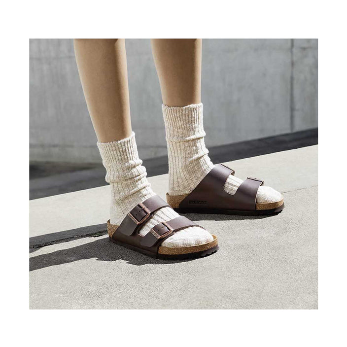 Birkenstock Cotton Slub Sock Beige White on model