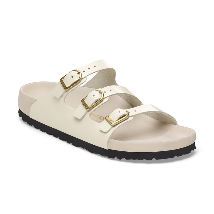 Birkenstock Florida D-Buckle Exquisite High Shine Ecru Natural Leather Patent 