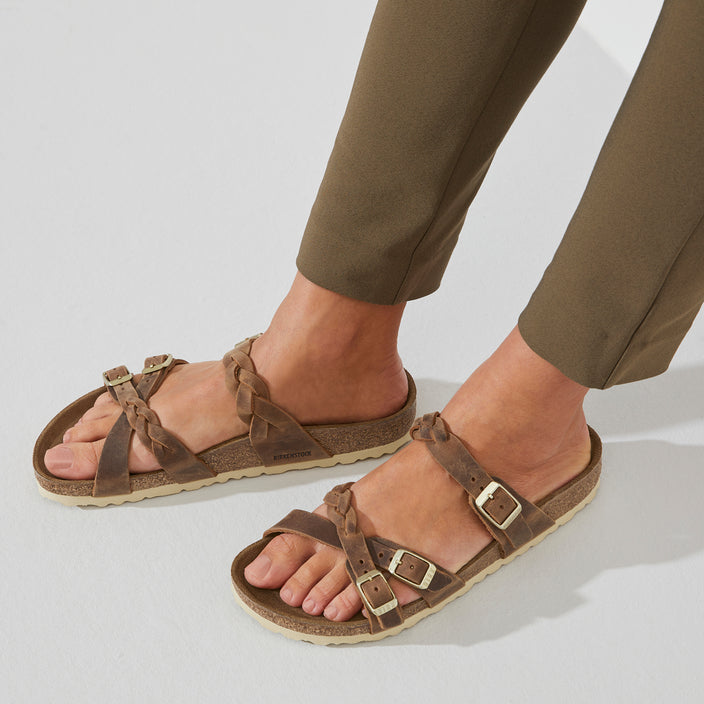 Birkenstock Franca Braided Cognac Oiled Leather on model 2
