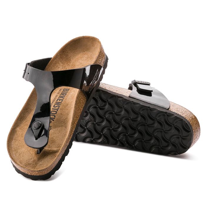Birkenstock Gizeh Black Patent Birko-Flor sole view