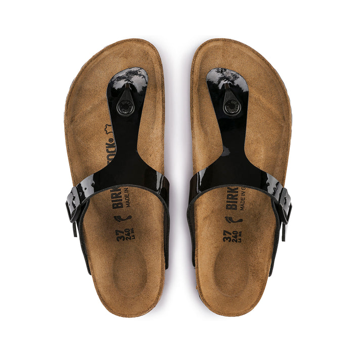 Birkenstock Gizeh Black Patent Birko-Flor top view