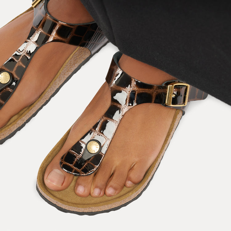 Birkenstock Australia Gizeh Embossed Black Natural Leather On Model 1