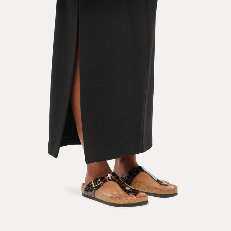Birkenstock Australia Gizeh Embossed Black Natural Leather On Model 2