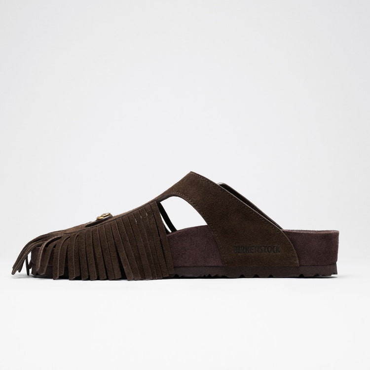 Birkenstock Australia Gizeh Etro Fringes Chocolate Suede Leather side alt view