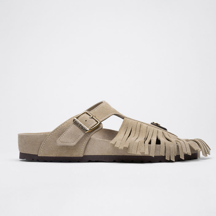 Gizeh Etro Fringes Taupe Suede Leather side view