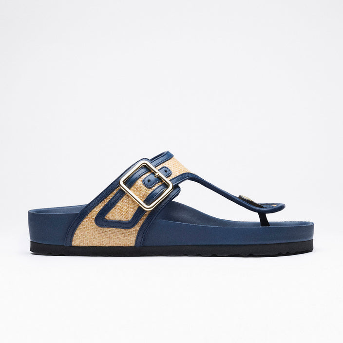 Birkenstock Australia Gizeh Framed Midnight Navy Raffia side view