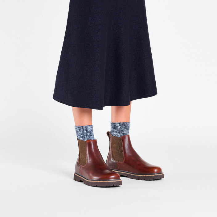 Birkenstock Highwood W Chocolate Natural Leather on model 1