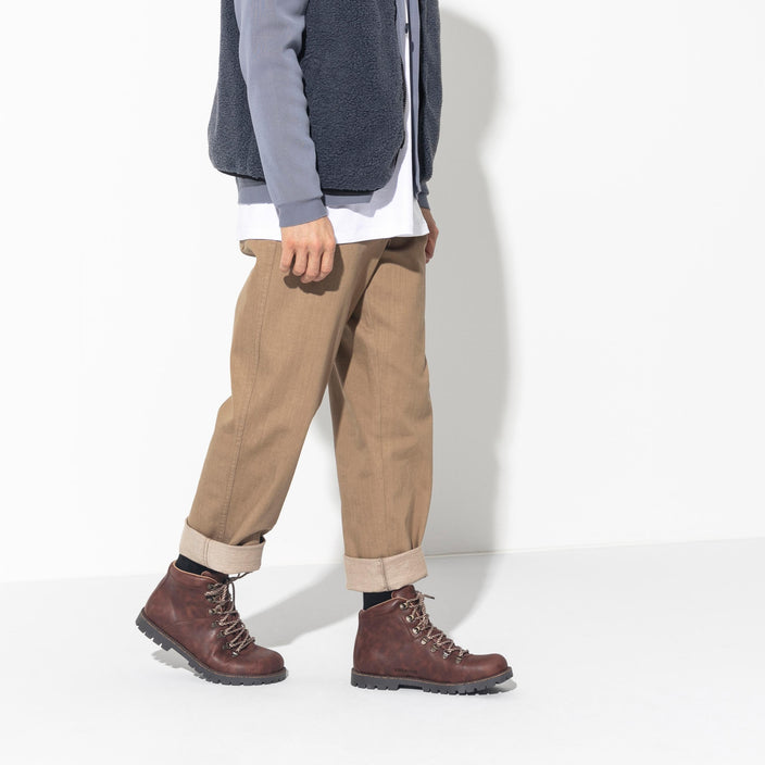 Birkenstock Jackson Dark Brown Waxy Nubuck Leather on model 1