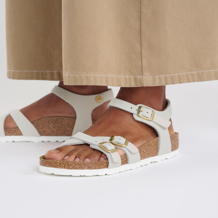 Birkenstock Kumba Antique White Nubuck Leather on model 2