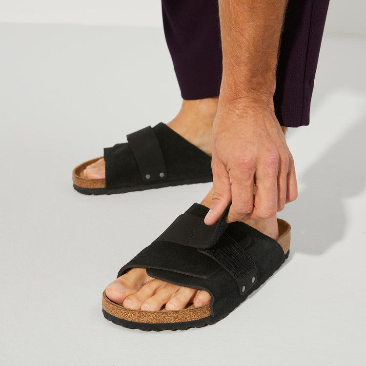 Birkenstock Kyoto Black Suede Nubuck Leather on model 3
