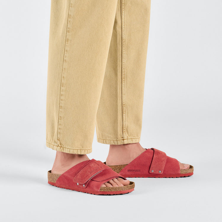 Birkenstock Kyoto Corduroy Sienna Red Embossed Suede on model 1