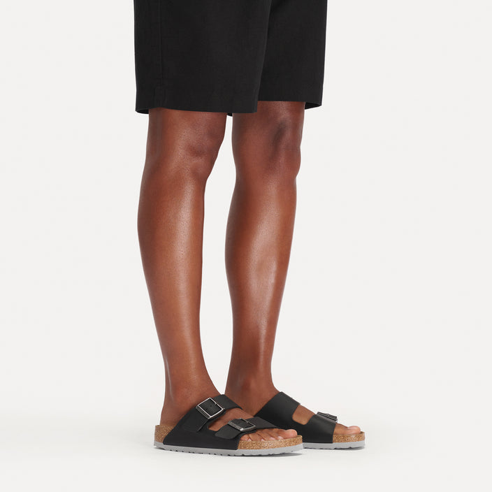 Birkenstock Australia Arizona Black/Light Grey Outsole Birko-Flor On Model 1