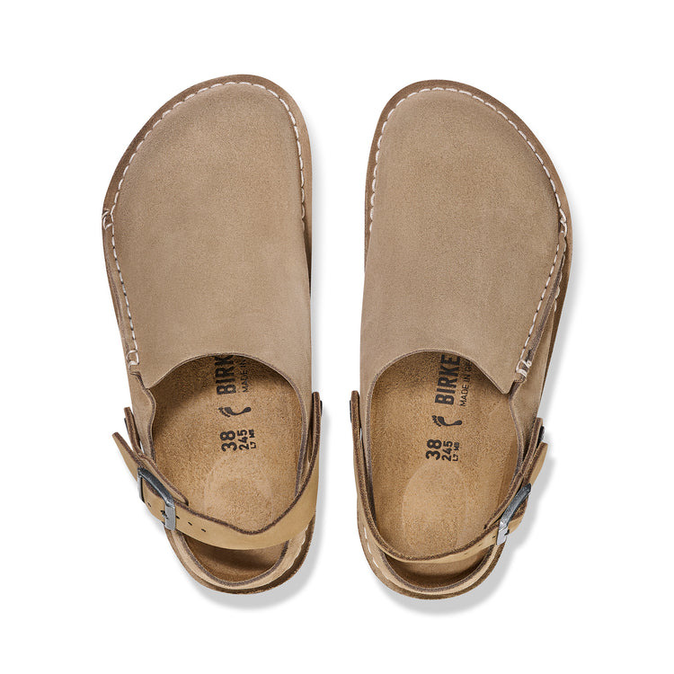 Birkenstock Lutry Grey Taupe Suede Leather top view