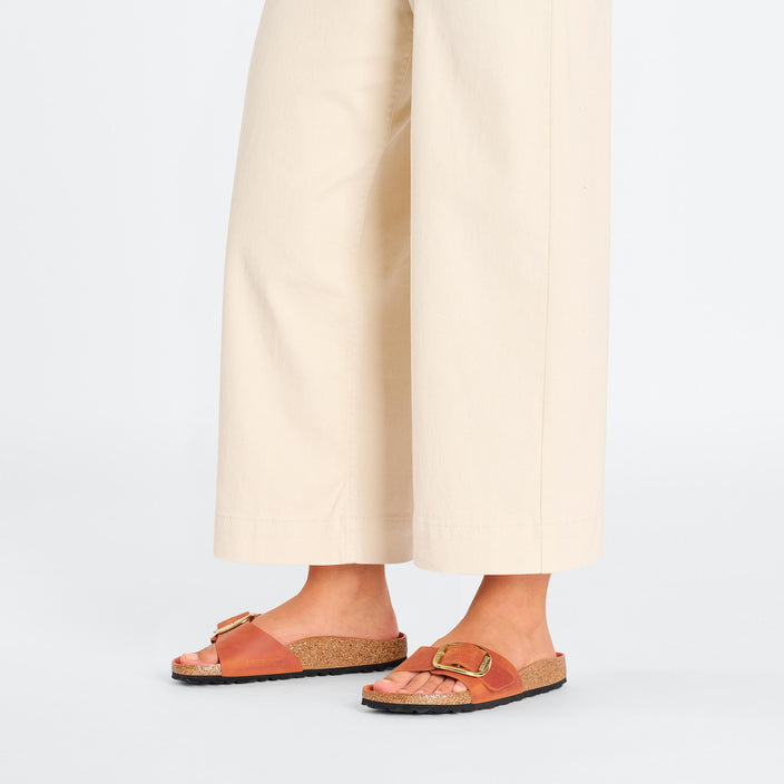 Birkenstock Madrid Big Buckle Burnt Orange Oiled Leather on model 1