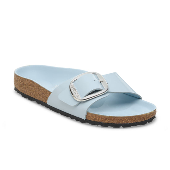 Birkenstock Madrid Big Buckle High Shine Baby Blue Natural Leather Patent 