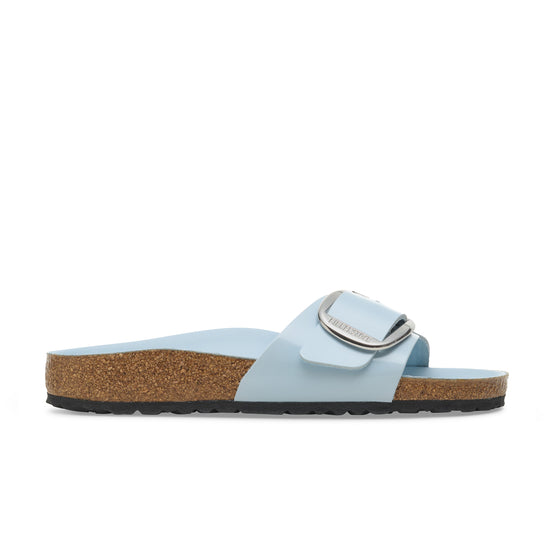 Birkenstock Madrid Big Buckle High Shine Baby Blue Natural Leather Patent side view
