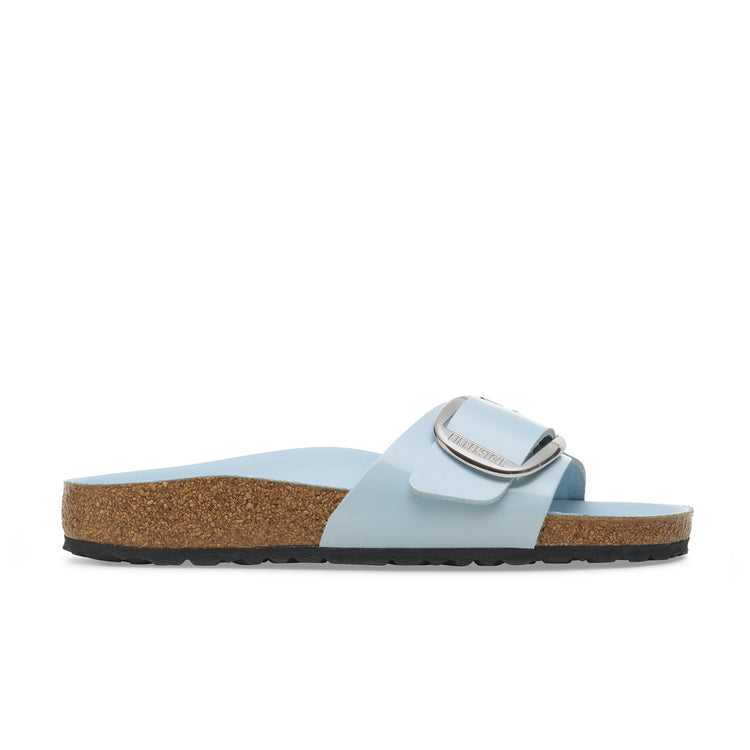 Birkenstock Madrid Big Buckle High Shine Baby Blue Natural Leather Patent side view