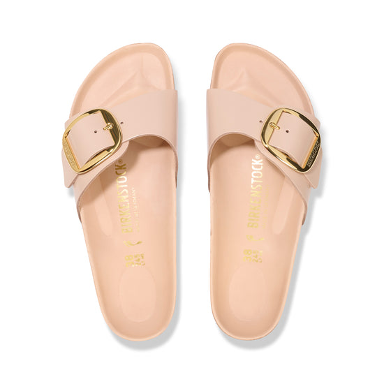 Birkenstock Madrid Big Buckle High Shine New Beige Natural Leather Patent top view