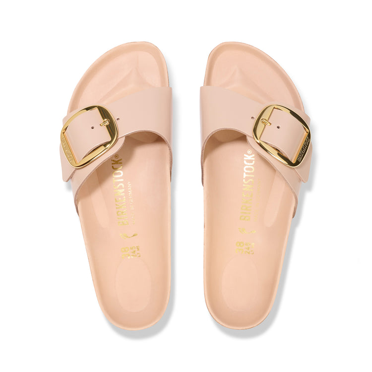 Birkenstock Madrid Big Buckle High Shine New Beige Natural Leather Patent top view