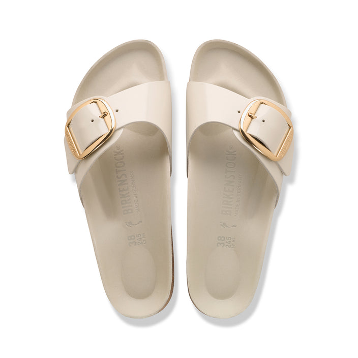 Birkenstock Australia Madrid Big Buckle High Shine Oyster Natural Leather Patent top view