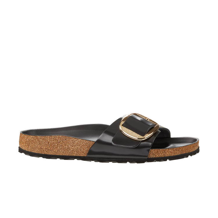 Birkenstock Madrid Big Buckle Natural Patent Leather High Shine Black Side View