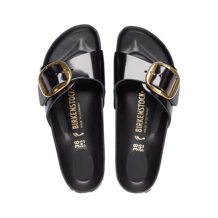 Birkenstock Madrid Big Buckle Natural Patent Leather High Shine Black Top View