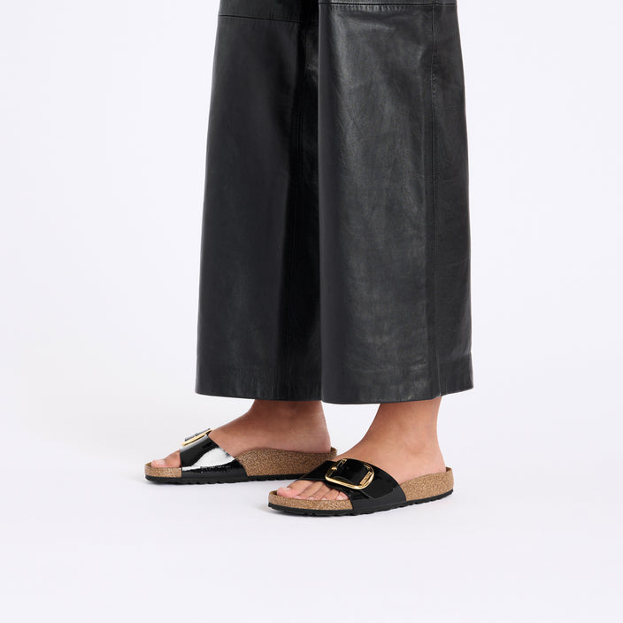 Birkenstock Madrid Big Buckle Patent Black Gold Birko Flor on model 1
