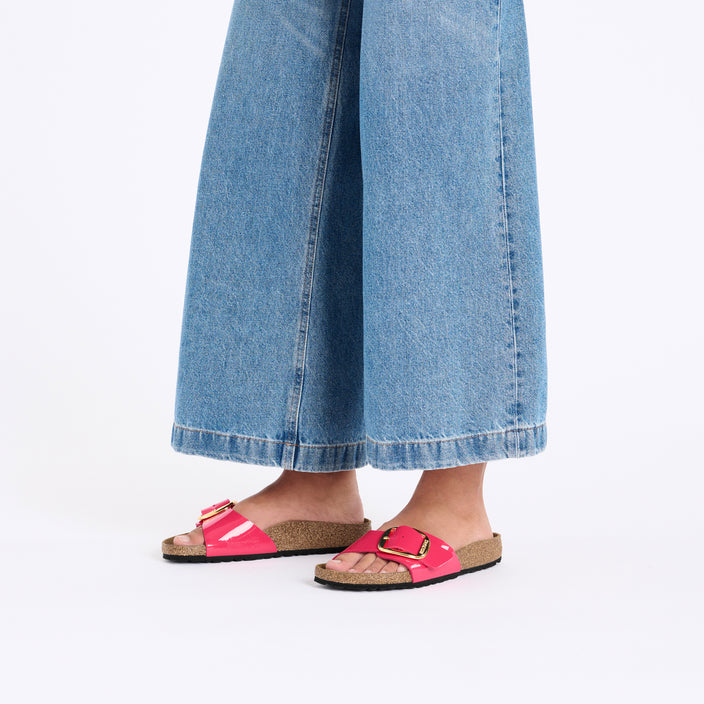 Birkenstock Madrid Big Buckle Patent Fuchsia Fusion Birko Flor on model 1