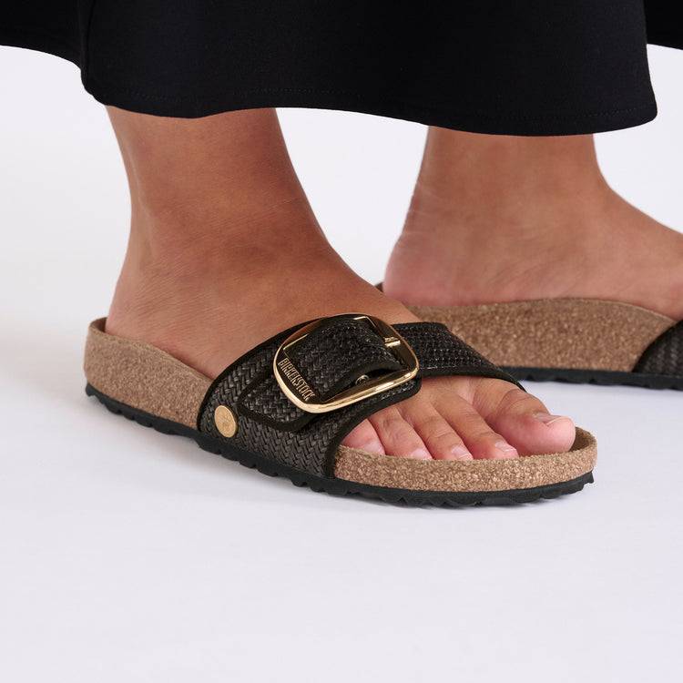 Madrid Big Buckle Raffia Black Textile