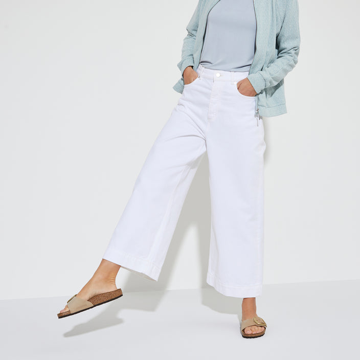 Birkenstock Madrid Big Buckle Sandcastle Nubuck Leather on model 1