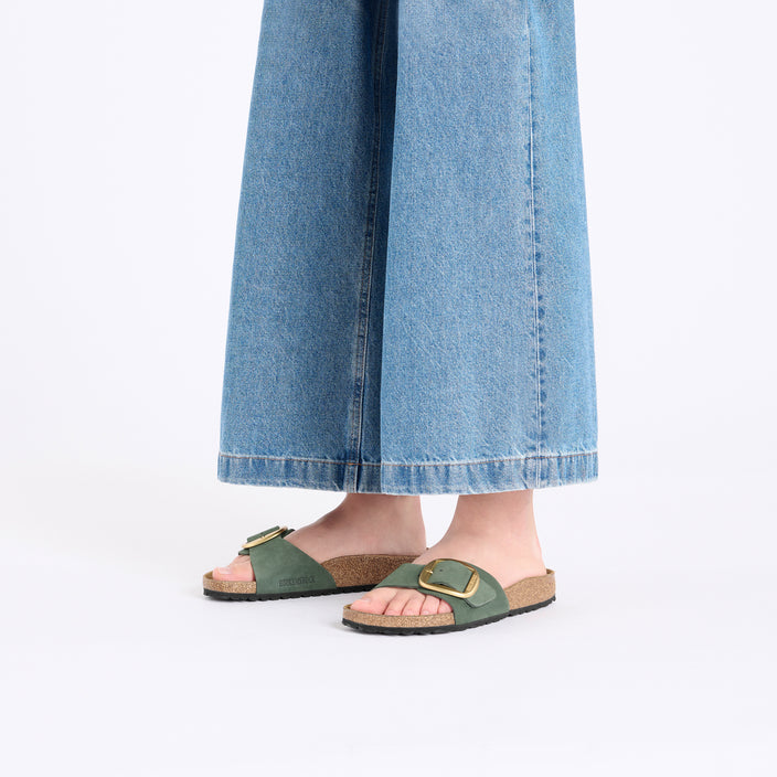 Birkenstock Madrid Big Buckle Thyme Nubuck Leather on model 1
