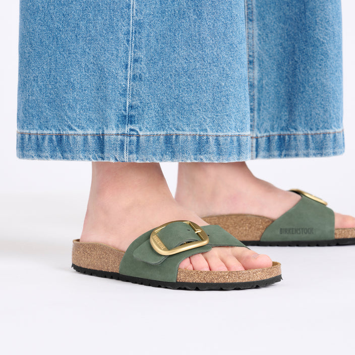 Birkenstock Madrid Big Buckle Thyme Nubuck Leather on model 2