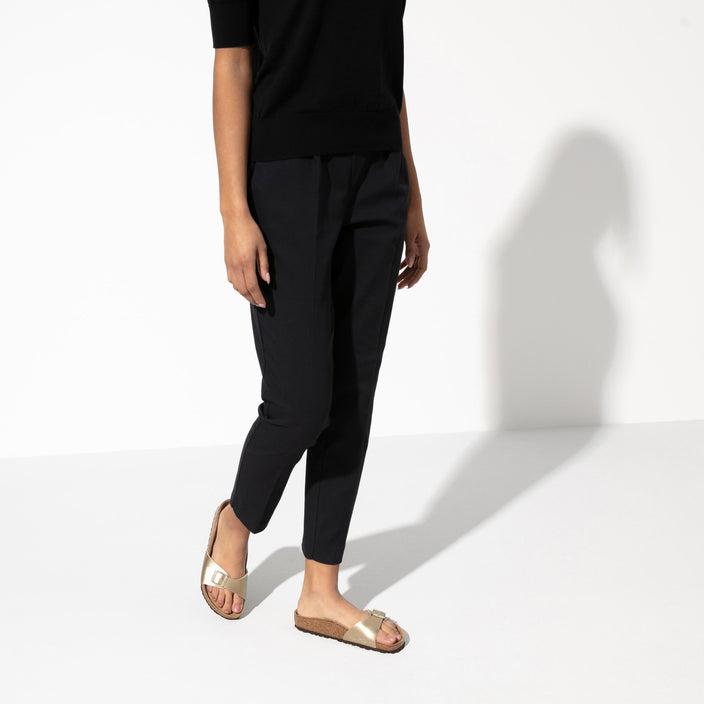 Birkenstock Madrid Gold Birko Flor on model 1