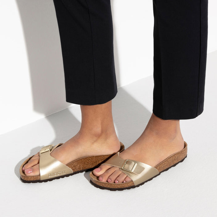 Birkenstock Madrid Gold Birko Flor on model 2