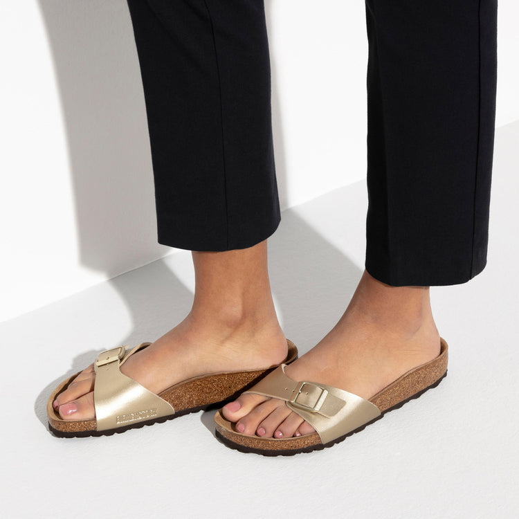 Birkenstock Madrid Gold Birko Flor on model 2